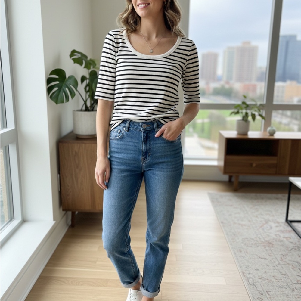 Classic Black and White Striped Women's Blouse